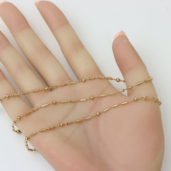 Rose Gold Beaded Chain Necklace with Elegant Textured Detailing, XPNL0217 - Picture 3 of 11